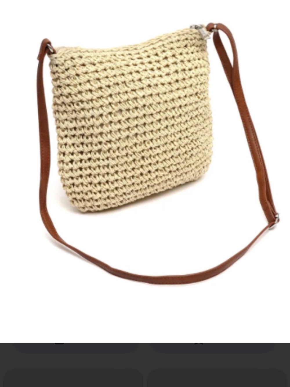 New Liz Claiborne Cream Large Woven Crossbody with Tan Strap